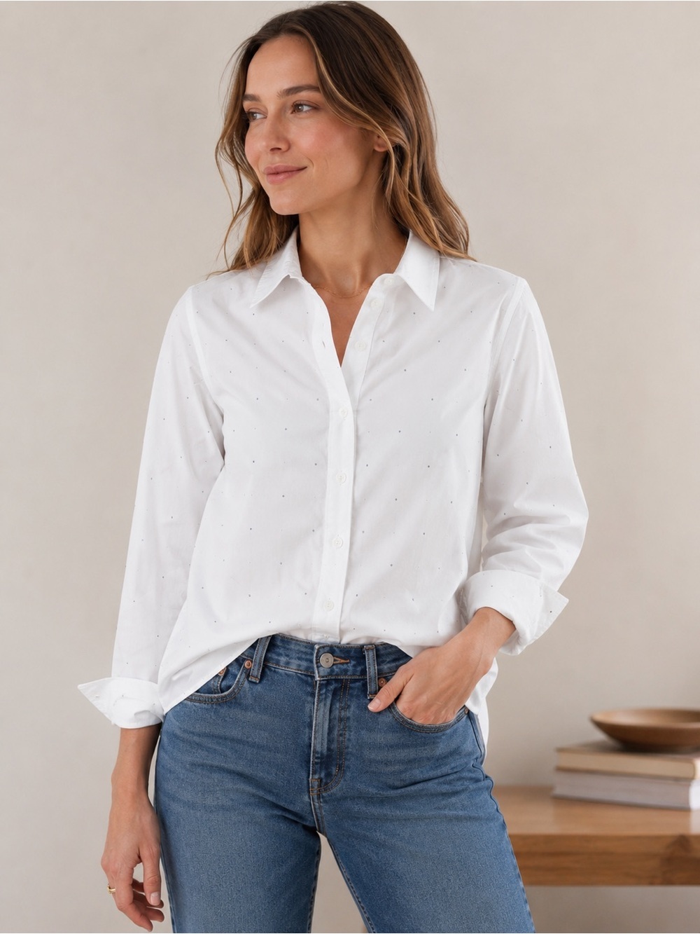 J. CREW Jeweled Button Up Shirt White Size XL NEW